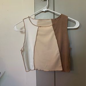 Stitch trim color-blocked crop tank top